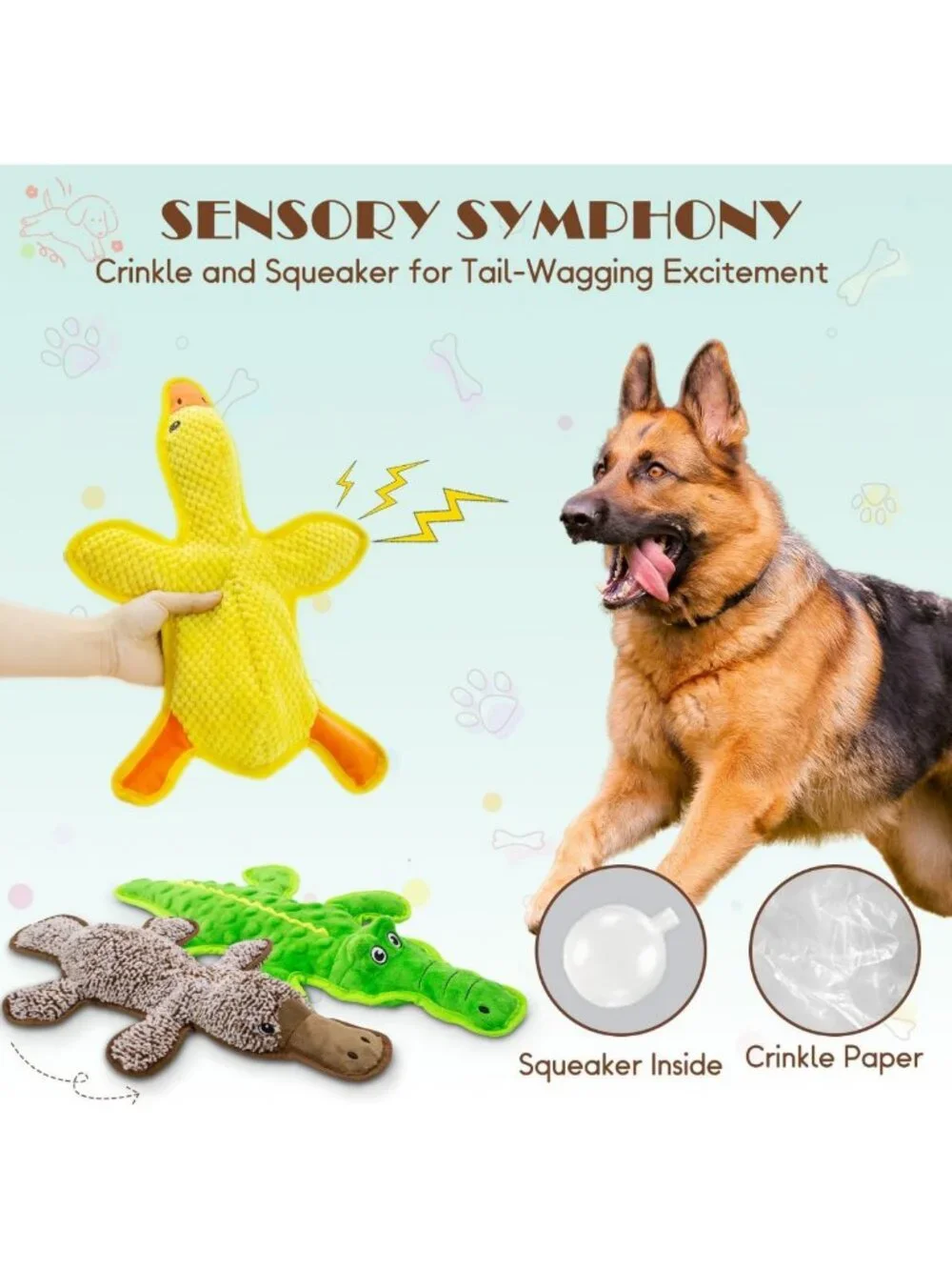 Durable No Stuffing Dog Squeaky Chew Toys - 3 Pack for All Breeds, Fun Gift!